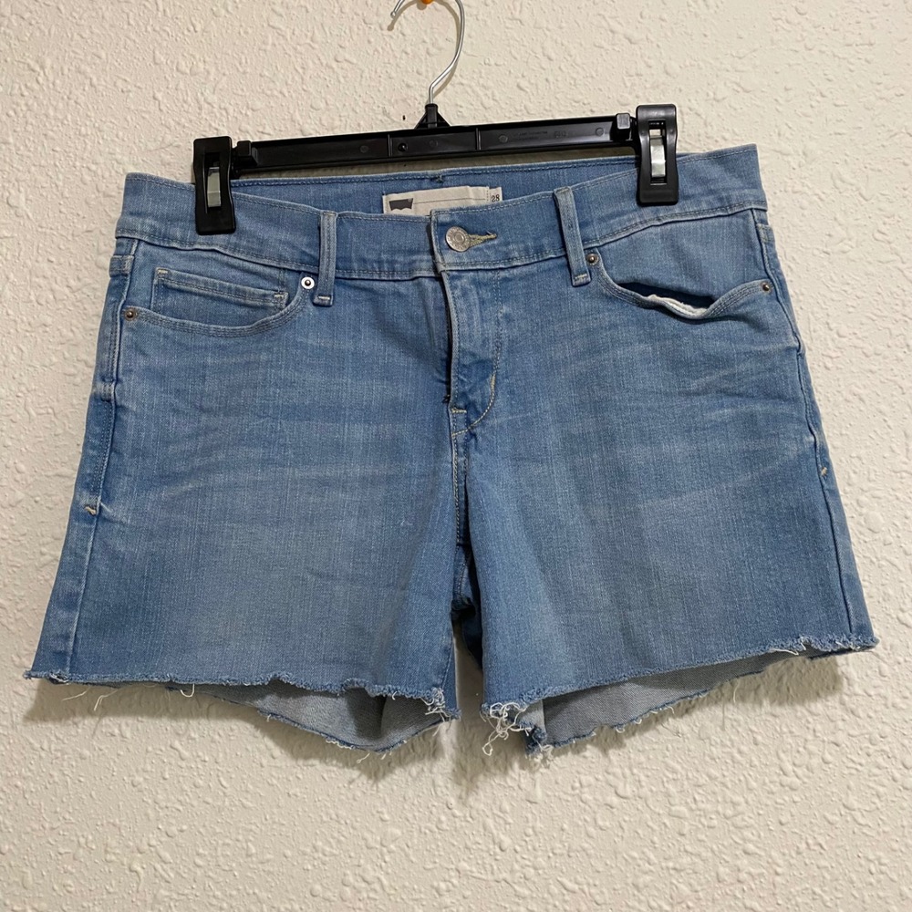 Levi's Light Wash Frayed Hem Denim Shorts